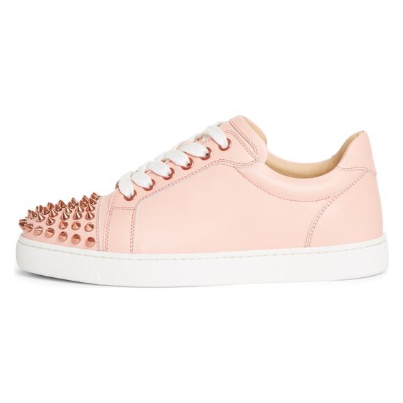 Christian Louboutin Vieira Spikes Pink Jupon Leather Flat Low Top Sneakers 34 - Picture 3 of 12